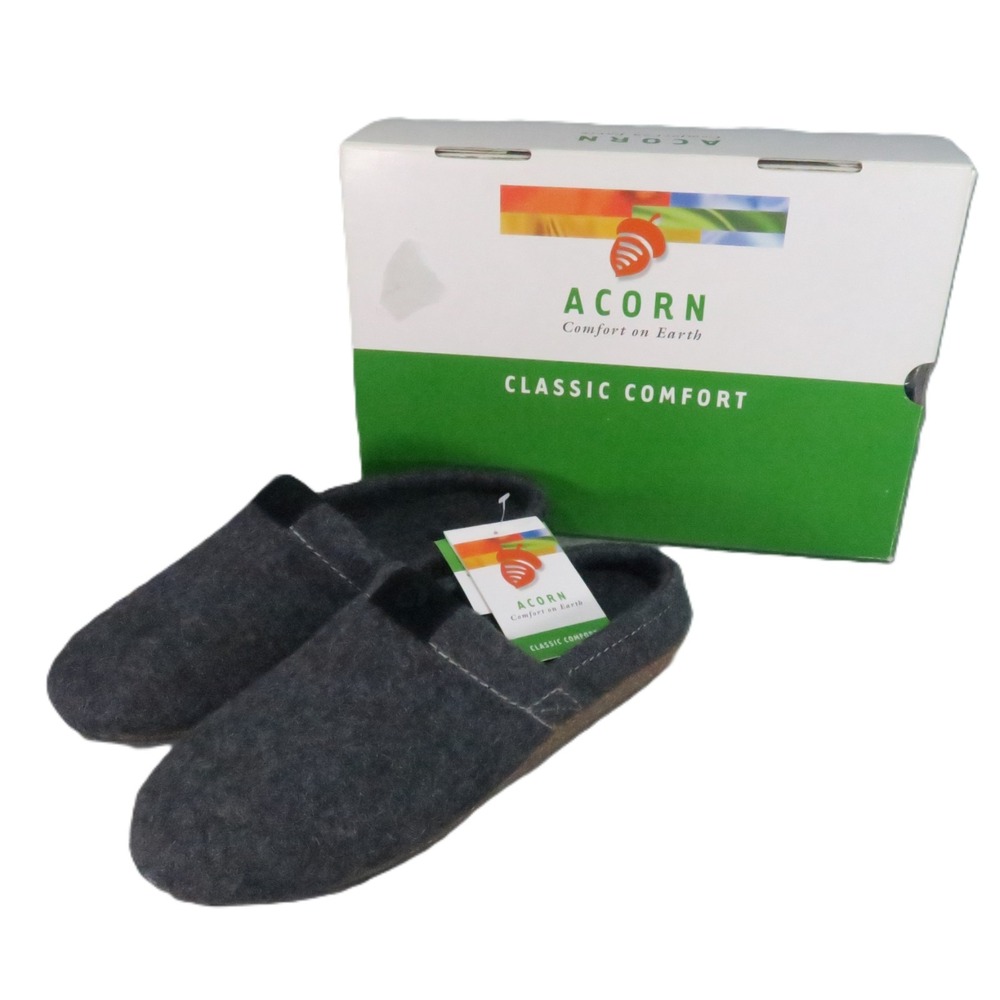 Acorn Wooly Mule Slipper Men 9 Smoke Gray Merino Felted Slip On House Shoe NEW